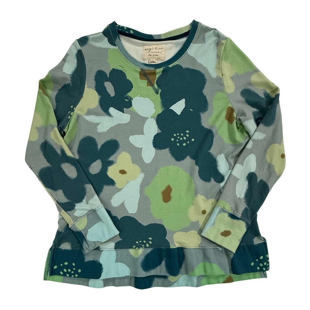 Evys Tree The Elena Floral French Terry Sweatshirt Green Teal XL ET1088T W469